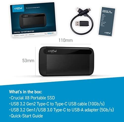 SSD portátil Crucial X8 de 1 TB até 1050 MB/s USB 3.2 Drive externo de estado sólido, USB-C, USB-A CT1000X8SSD9 - Imagem 4